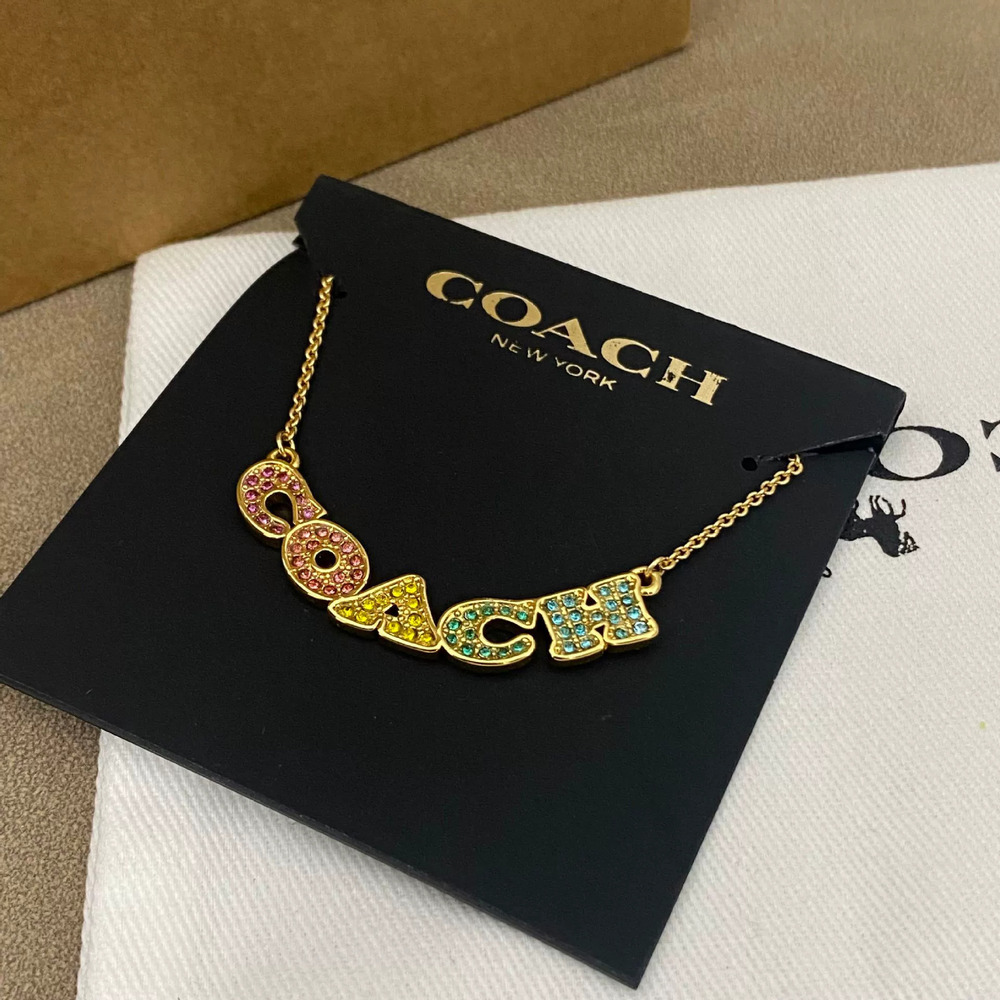 Coach Curved Letter Choker Colored Diamond Inlay Metal Chain - Picture 2 of 6